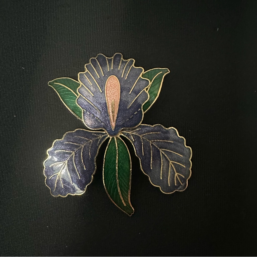 Iris Flower Cloisonné Brooch